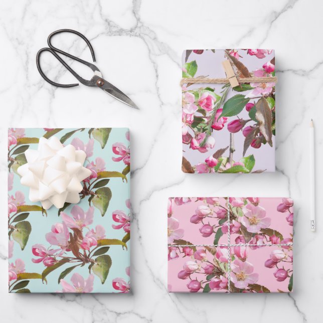 Apple blossoms wrapping paper sheets (Front)