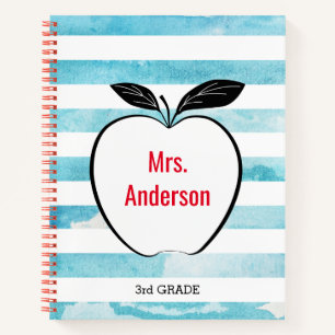 Apple Blue Watercolor Stripes Teacher Notebook