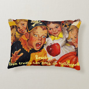 Apple Bobbing Dangers - Funny Custom Halloween Accent Pillow