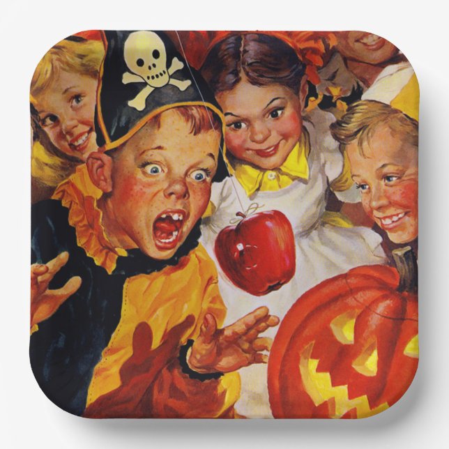 Apple Bobbing Dangers | Funny Kids | Halloween Paper Plates (Front)