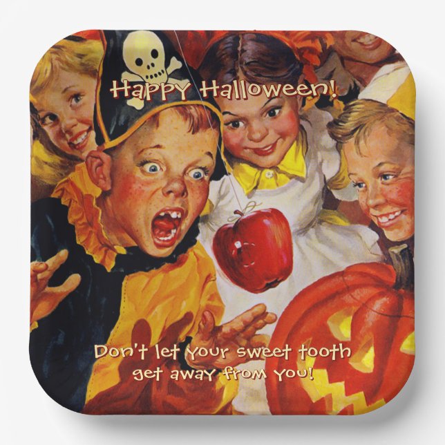 Apple Bobbing Dangers | Sweet Tooth | Halloween Paper Plates (Front)