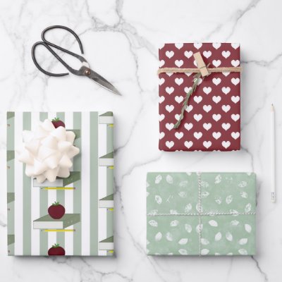 Apple Book Gingham Love Wrapping Paper Sheet