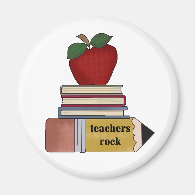 Apple, Books, Pencil Teachers Rock Magnet (Front)