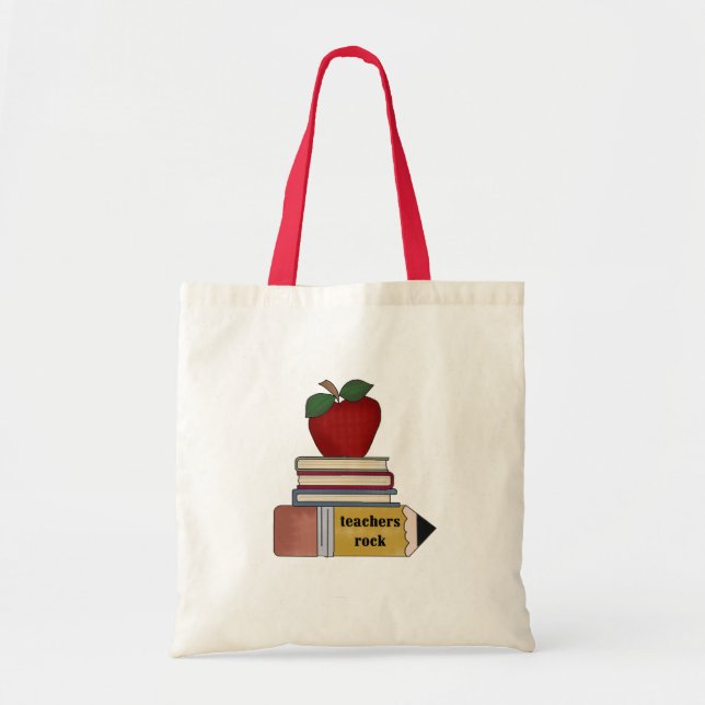 Apple, Books, Pencil Teachers Rock Tote Bag (Front)