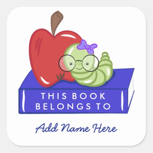 Apple  Bookworm This Book Belongs To Square Sticker