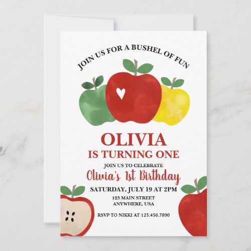 Apple Bushel of Fun 1st Birthday Invitation