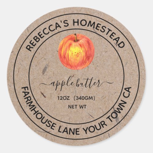 Apple Butter Kraft Paper Canning Jar Labels