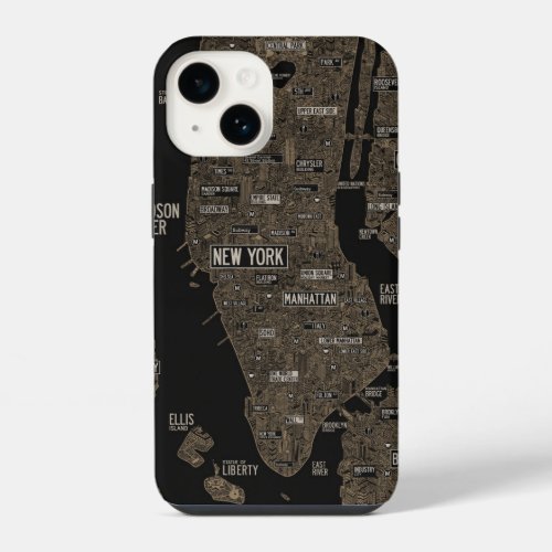 Apple case new york city nyc hand drawing gold map