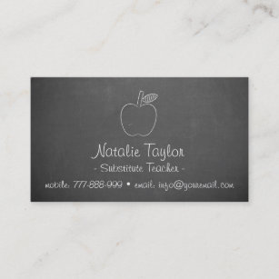 Apple Chalkboard Substitute Teacher Business Cards