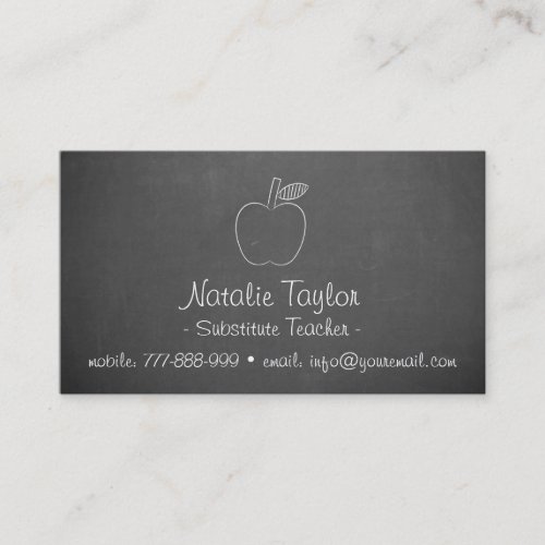 Apple Chalkboard Substitute Teacher Business Cards