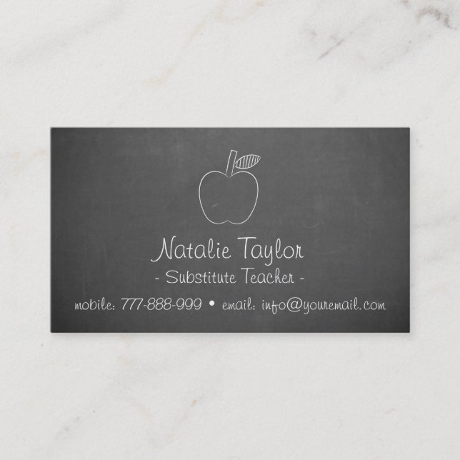 Apple Chalkboard Substitute Teacher Business Cards (Front)