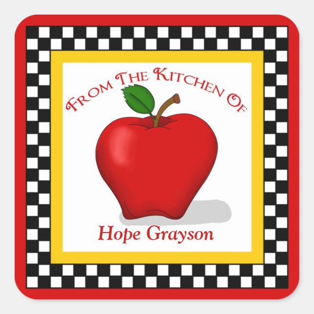 Apple & Checkerboard Kitchen Square Stickers (Front)