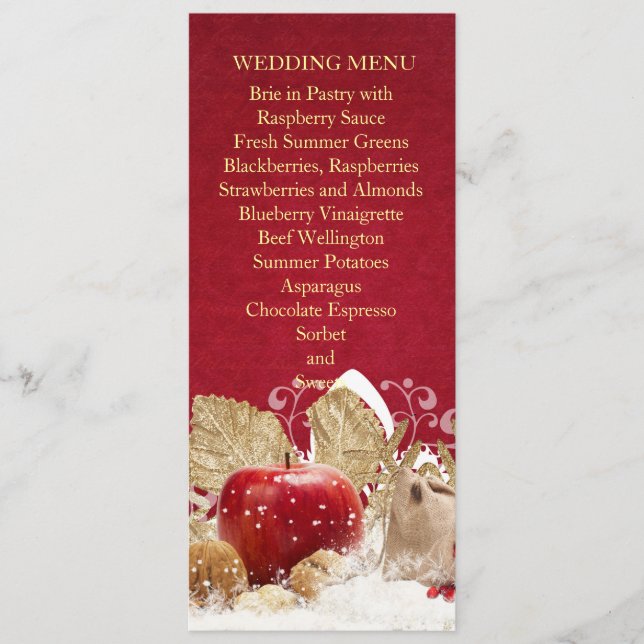 Apple Christmas Gold Snowflakes Wedding Menu (Front)
