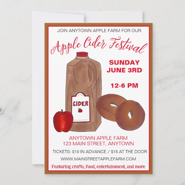 Apple Cider Festival Orchard Donuts Autumn Harvest Invitation (Front)