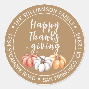 Apple Cinnamon Pumpkin Thanksgiving Return Address Classic Round Sticker