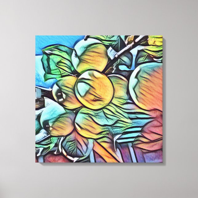 Apple cluster canvas with glowing watercolor style print (Front)
