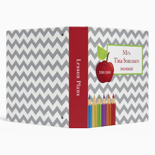 Apple & Colored Pencil Personalized Teacher 3 Ring Binder