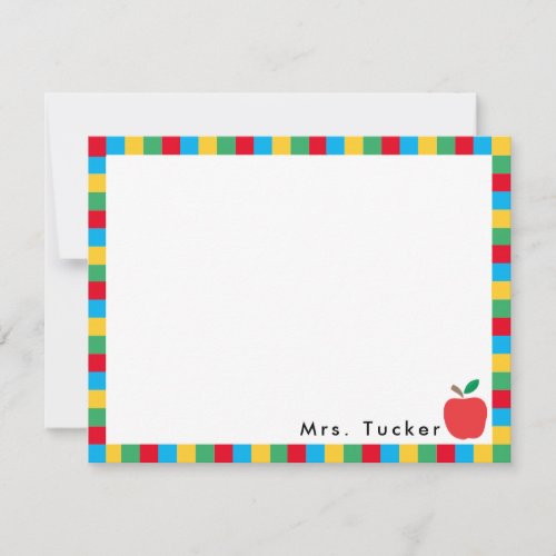 Apple  Colorful Blocks Cute Teacher Stationery Note Card