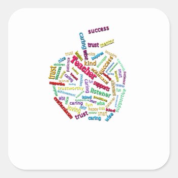 Apple Customize Add Teachers Name On Apple Leaf Square Sticker by Lorriscustomart at Zazzle