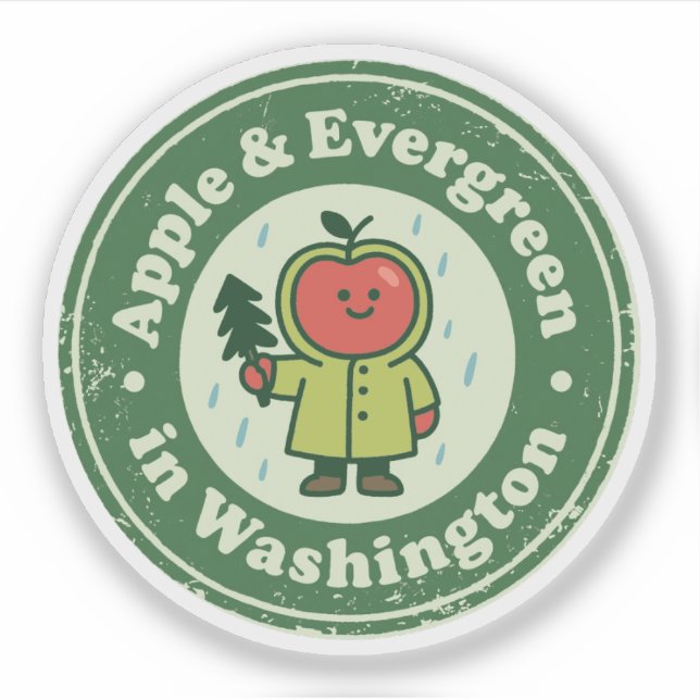 Apple & Evergreen_ Washington Nature-Inspired  Sticker (Front)