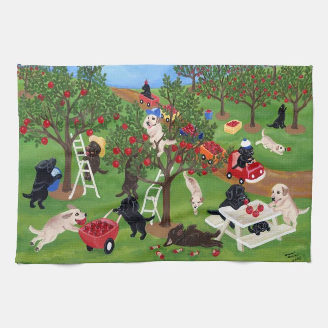 Apple Farm Labradors Painting Towel (Horizontal)
