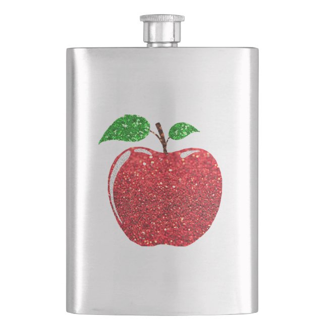 Apple Faux Red Glitter Flask (Front)