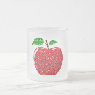 Apple Faux Red Glitter Frosted Glass Coffee Mug