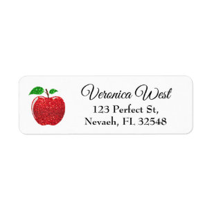 Apple Faux Red Glitter Label