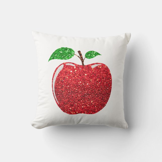 Apple Faux Red Glitter Throw Pillow (Front)