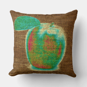 Apple Fine Art on Burlap Linen Jute #4 Throw Pillow
