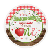 Apple First Birthday Cupcake Topper-Bushel of Fun Edible Frosting Rounds (Front)