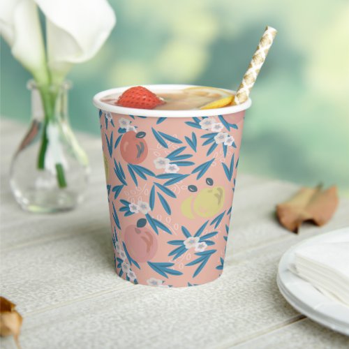 Apple Floral Pattern Coral Pink Paper Cups