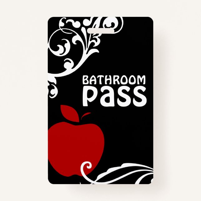 Apple Flouris Classroom Bathroom Pass for Teachers Badge (Front)