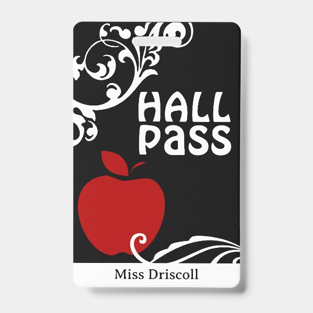 Apple Flourish Classroom Teacher Hall Pass Badge (Front)