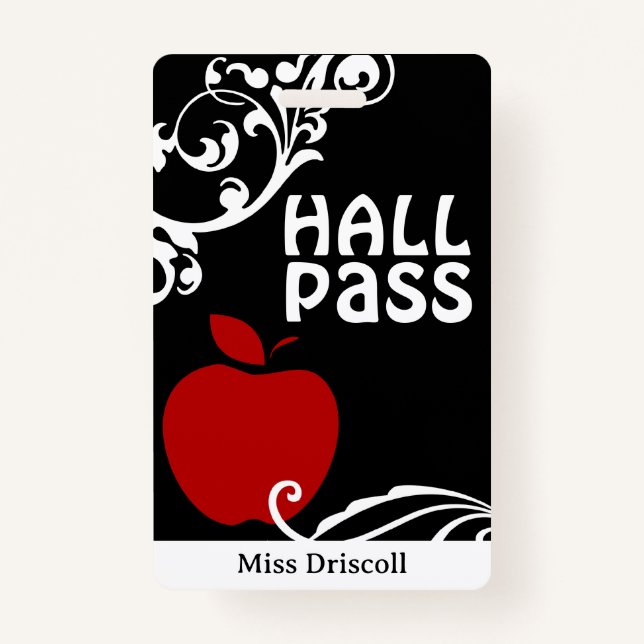 Apple Flourish Classroom Teacher Hall Pass Badge (Front)