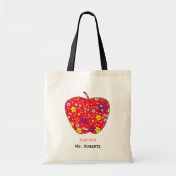Apple For Teacher Budge Tote Bag by visionsoflife at Zazzle
