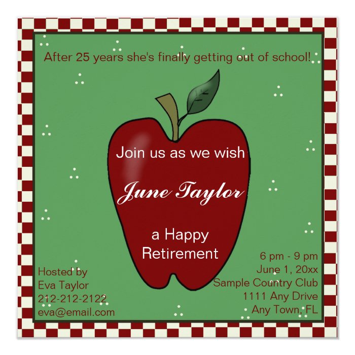 Apple for the Teacher Retirement Party Invitation | Zazzle