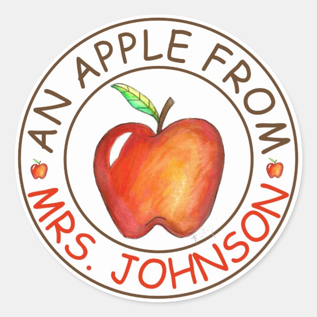 Apple From The Teacher Personalized Student Reward Classic Round Sticker (Front)