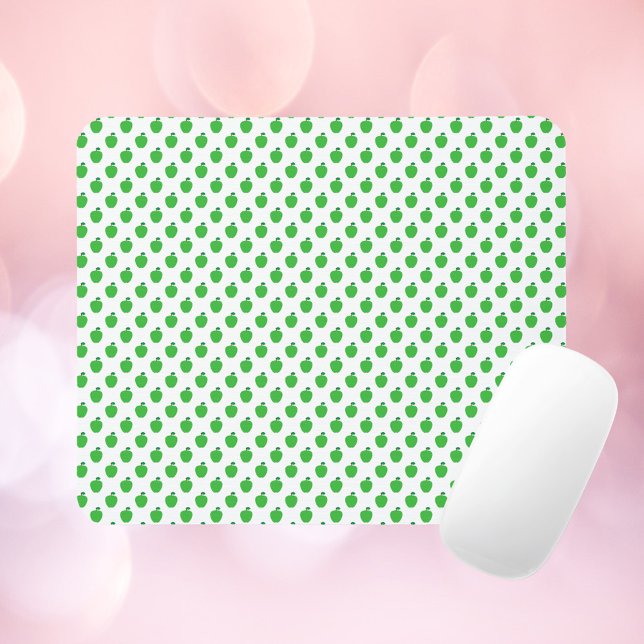 Apple Fruit Green Pattern Mouse Pad (A mouse pad with a pattern of green apples.)