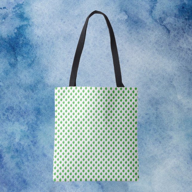 Apple Fruit Green Pattern Tote Bag (A tote bag with a pattern of green apples.)