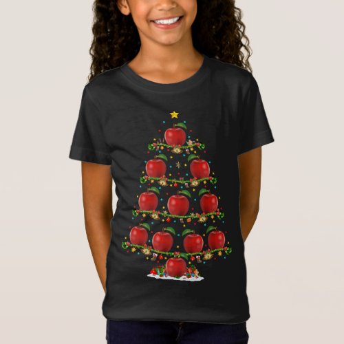 Apple Fruit Lover Lights Xmas Santa Apple Christma T_Shirt