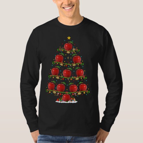 Apple Fruit Lover Lights Xmas Santa Apple Christma T_Shirt
