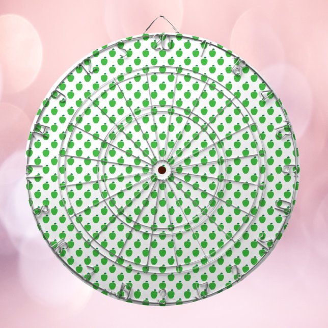 Apple Fruit Pattern Green Dart Board (A dart board with a pattern of green apples.)