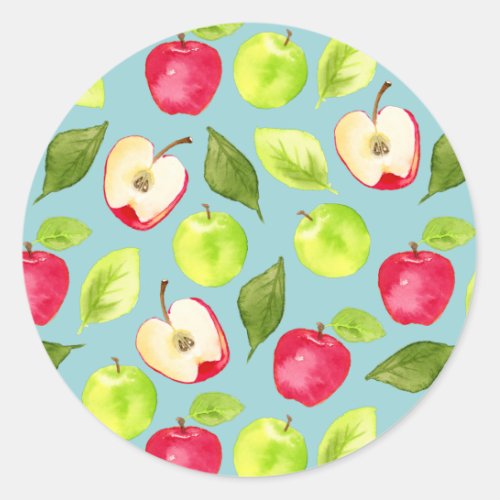 Apple Fruit Watercolor Pattern Classic Round Sticker