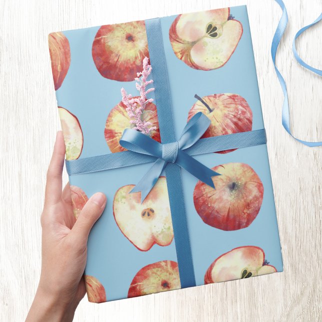 Apple Fruit Watercolor Wrapping Paper (Watercolor apple food art pattern gift wrapping paper )