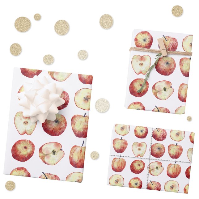 Apple Fruit Watercolor Wrapping Paper Sheets (Apple watercolor pattern gift wrapping paper sheets)