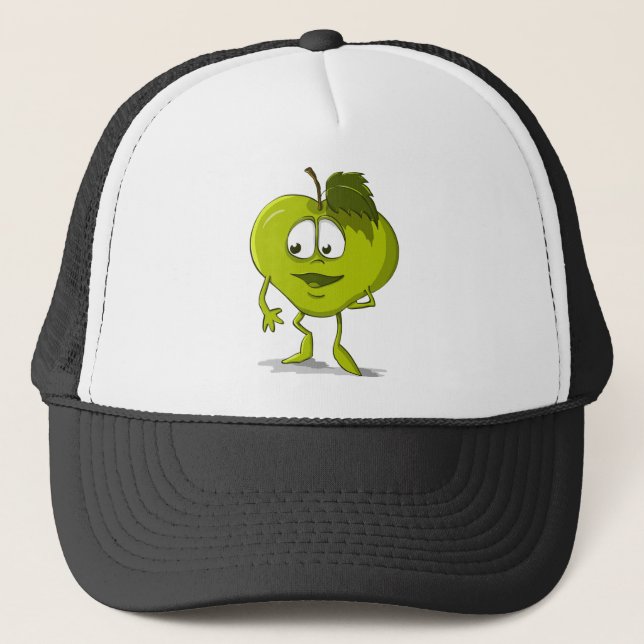 Apple Funny Kindness Cartoon Character Sheet Cute Trucker Hat (Front)