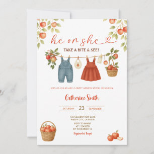 Apple gender reveal watercolor he or she  invitation