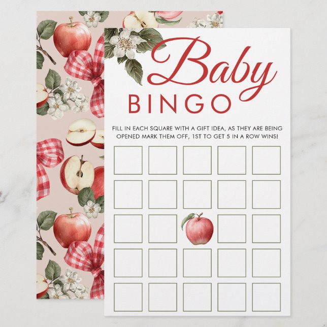 Apple & Gingham Baby Shower Bingo Game Cards (Front/Back)