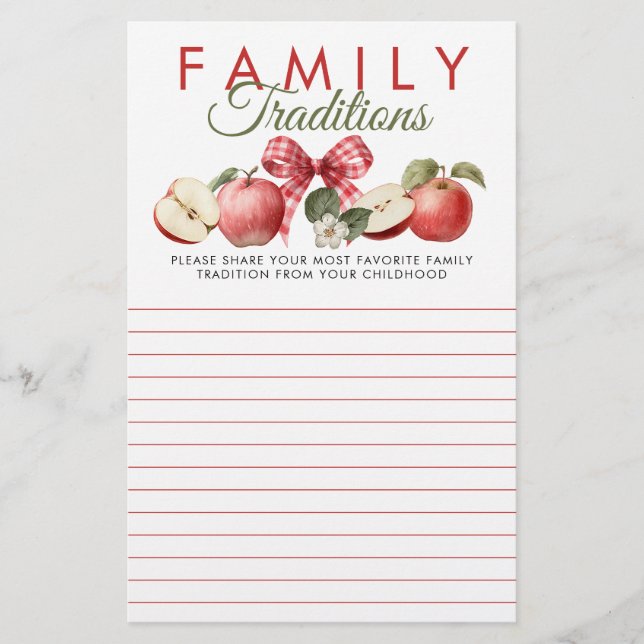 Apple & Gingham Baby Shower Family Traditions Card (Front)